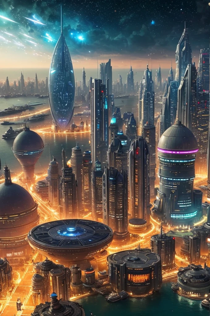 Take a photograph of a city where all the races of the universe meet called Coruscant.. It is a city that serves as the political center, cultural and financial of the galaxy, and is the headquarters of the Galactic Republic and the Galactic Empire. It&#39;s getting dark in the city