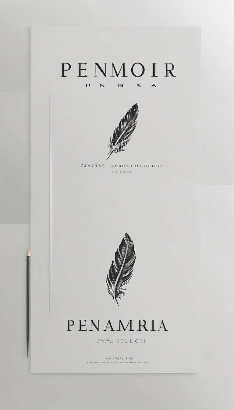 A minimal, modern, simple, cinematic logo design for the brand “Penamemoria". Create a modern, minimalistic, high-quality, logo of a feather that convey a sense of memories and dreams