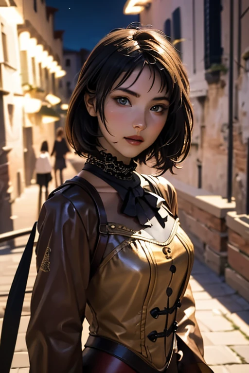 Highest quality　High resolution　Venice at night　Cute woman in steampunk costume　