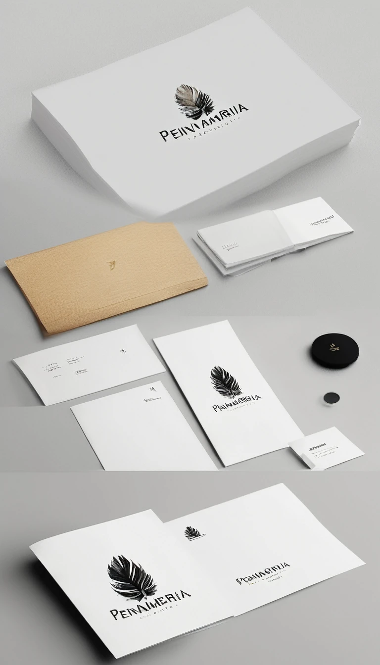 A minimal, modern, simple, cinematic logo design for the brand “Penamemoria". Create a modern, minimalistic, high-quality, logo of a boy-feather
