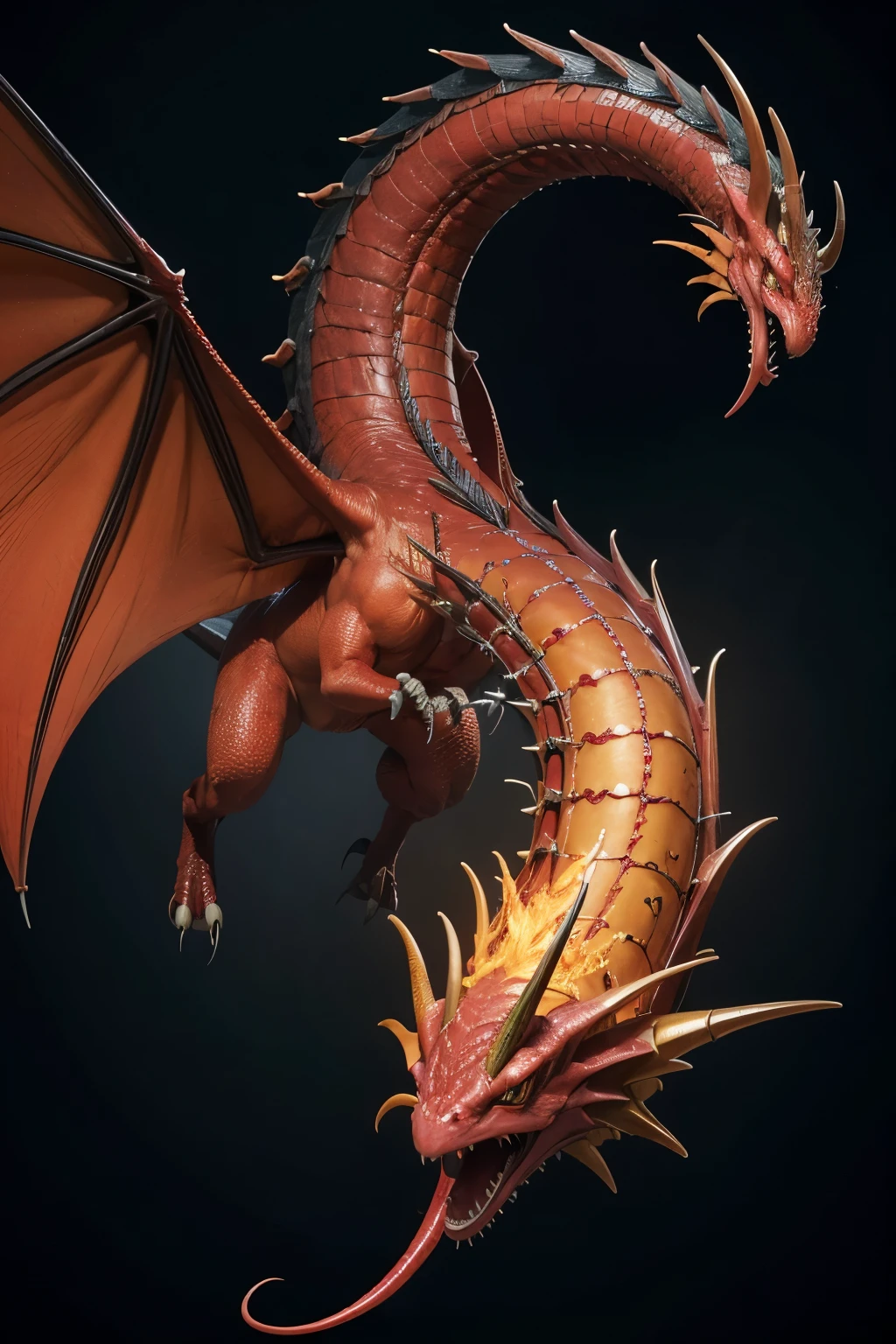 Wyvern with scarlet scales, and releasing yellow fire from its mouth, he will have four horns