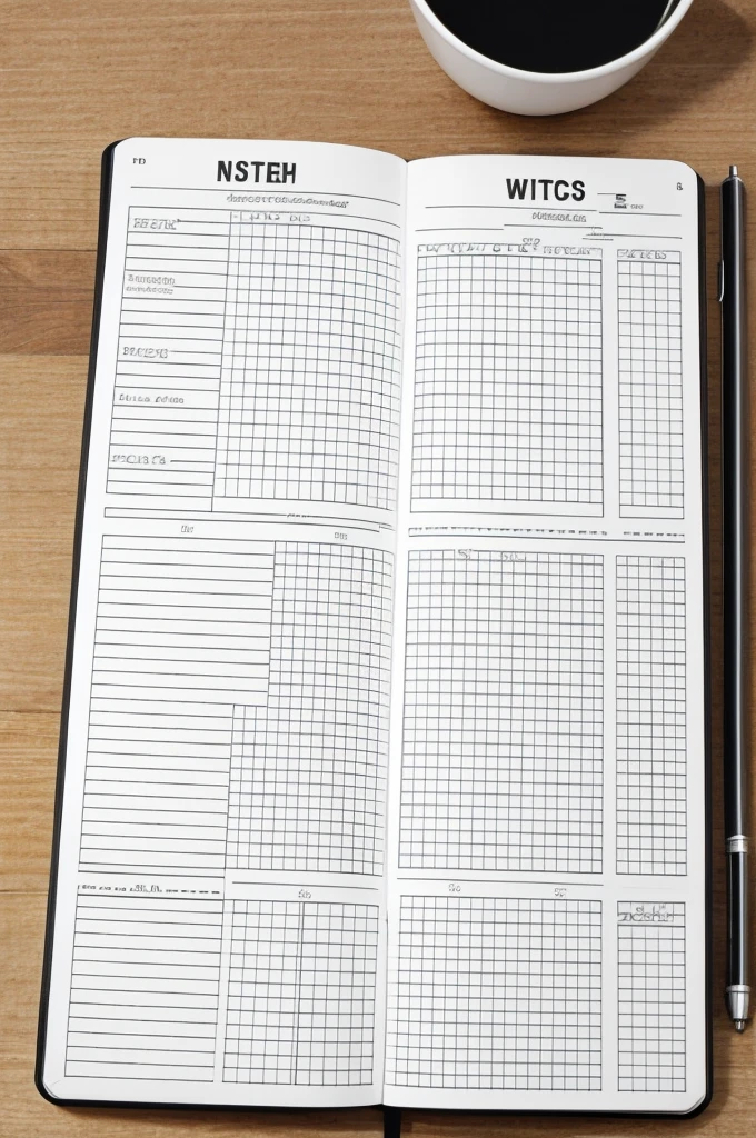 A notebook cover with grids for writing in black and white