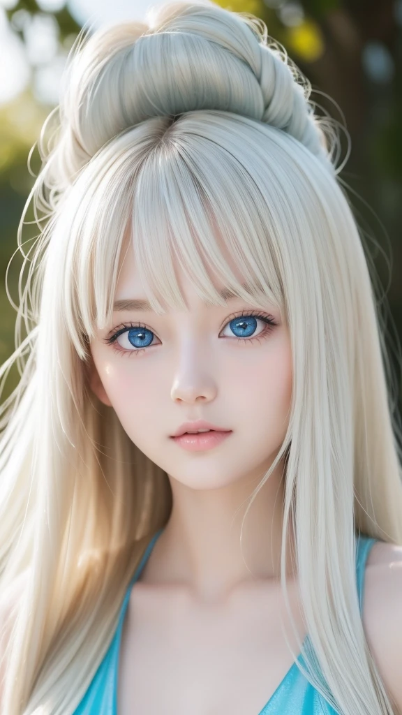 Wind hair clinging to a very beautiful face、Beautiful eyes hidden in hair、Very shiny and very cute beautiful face、shiny very beautiful skin、So beautiful cute sexy shining beautiful pale light blue eyes、Beautiful very long shiny silky blonde hair、Beautiful swaying bangs、Sexy 18 year old very beautiful girl、Beautiful fece&Cute sexy eyes、Pure white beautiful skin、