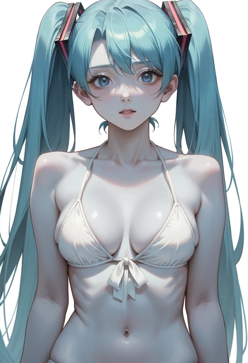 anime character with blue hair and a white top in a bikini, anime moe artstyle, rei hiroe, in ryuuou no oshigoto art style, inspired by Rei Kamoi, with blue skin, hatsune miku, 2 d anime style, in the art style of 8 0 s anime, sona is a slender, urusei yatsura