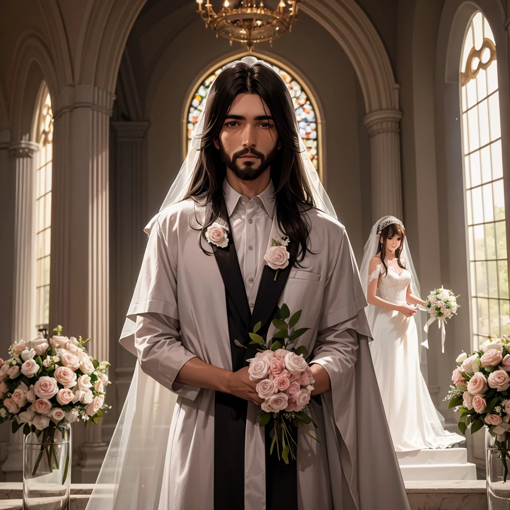 Image of Jesus Christ in front of a wedding couple