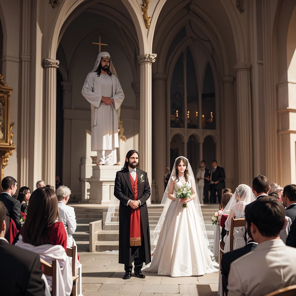 Image of Jesus Christ in front of a wedding couple