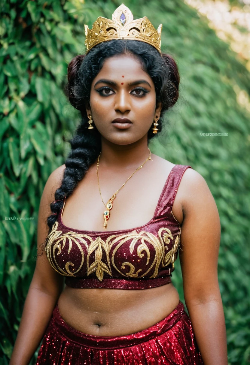 (((photo of a ancient kerala crowned temple goddess ))), (((black kali))) , (((Half Body))), (((very dark skin))), (((age 18+))), (((plus size chubby tall))), (((huge busty milky wet big massive boobs))), (((nude thick thigh))), (((ancient black mini skirt))), ((black skin dark body)), (((red ornaments))), (((depth of field))), ((( flame bokeh))), (((rain))), ((( flashing light leaks))), (((divine))), photorealistic,photo, realism, Getty Images, RAW candid cinema, 16mm, colour graded portra 400 film, remarkable colour, ultra realistic, textured skin, remarkable detailed pupils, realistic dull skin noise, visible skin detail, skin fuzz, dry skin, shot with cinematic,light leaks, RAW Image, DOF, depth of field,bokeh,mylocalgirl