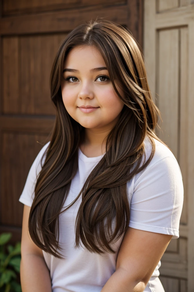 A chubby girl with brown hair.