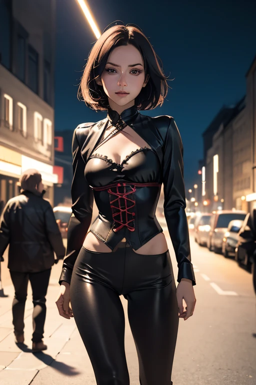 Highest quality　High resolution　Berlin at night　Cute woman in steampunk costume　