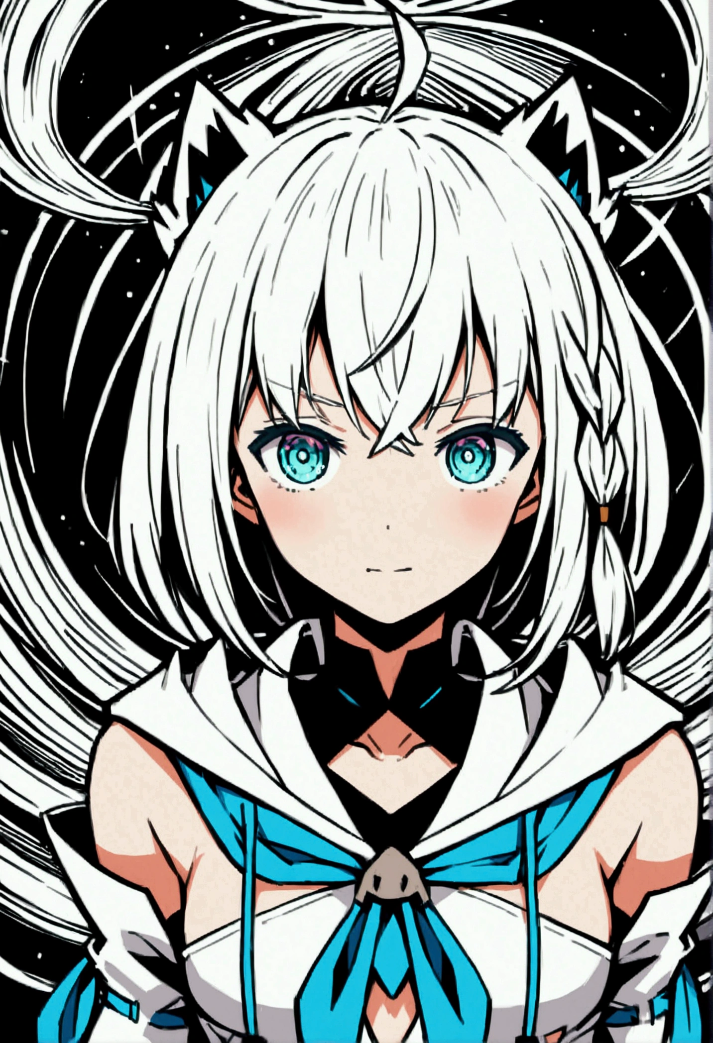 illustration,shirakami fubuki (1st costume), hololive, upperbody,straight-on,