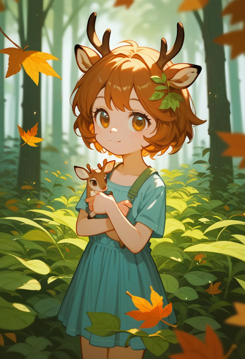 (Fraction_9,Fraction_8_Direction_7_up),1 a woman,(((bust))),Lilia,Deer Man,cute,Children of the Forest,cute面容,beauty,Sexy,Wear leaves,Whole body plants,
