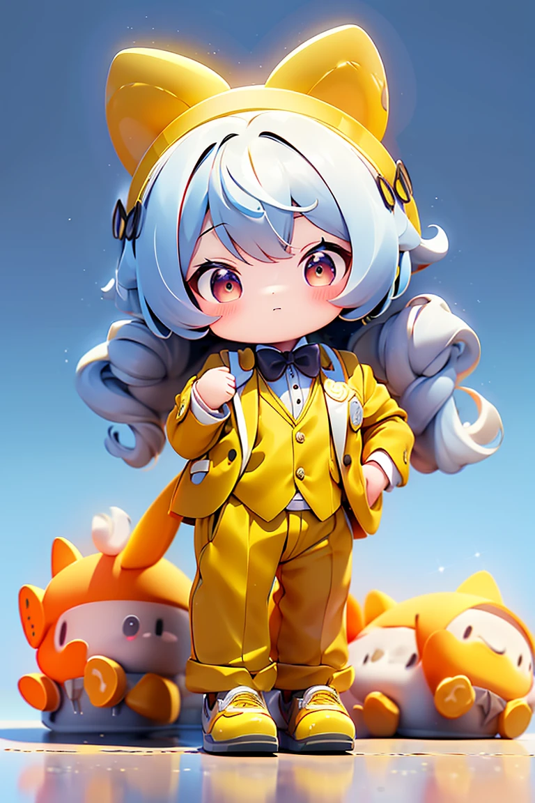 Cute Q version house people,Yellow suit,Black tie,Three View,front,Ultra HD, mascot,high quality
