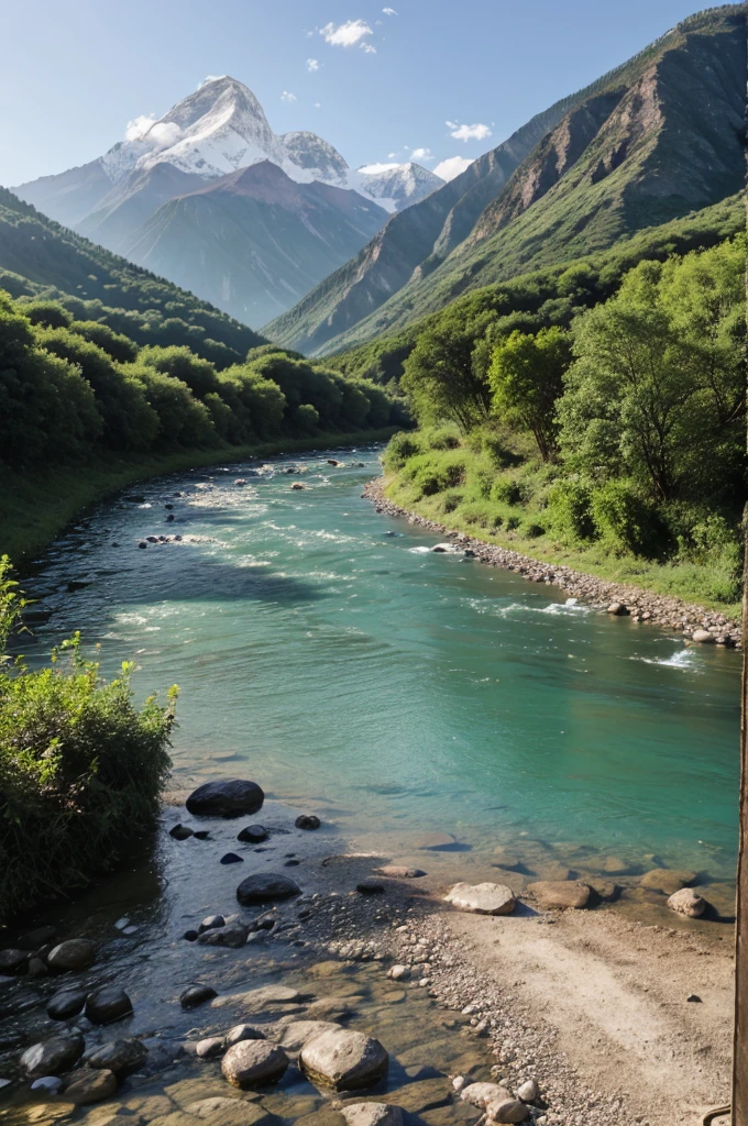 Good morning view with river and mountain