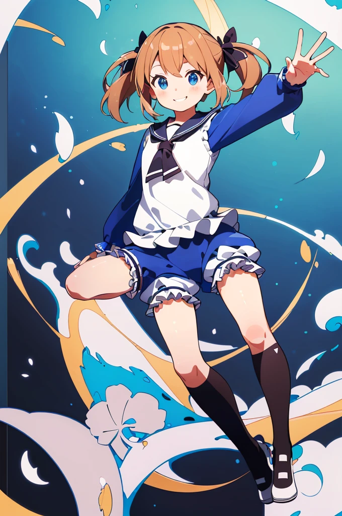 Several elementary school students, (masterpiece:1.8),(Highest quality:1.8),(Very detailed:1.8),(8k:1.8),(Ultra-fine Illustration:1.2),Random Hairstyles,Flat Chest,Long sleeve sailor suit,Butt,(Frills,Bloomers:1.5),(Pose with a smile:1.5),running,(Full body angle),, Gymnastics