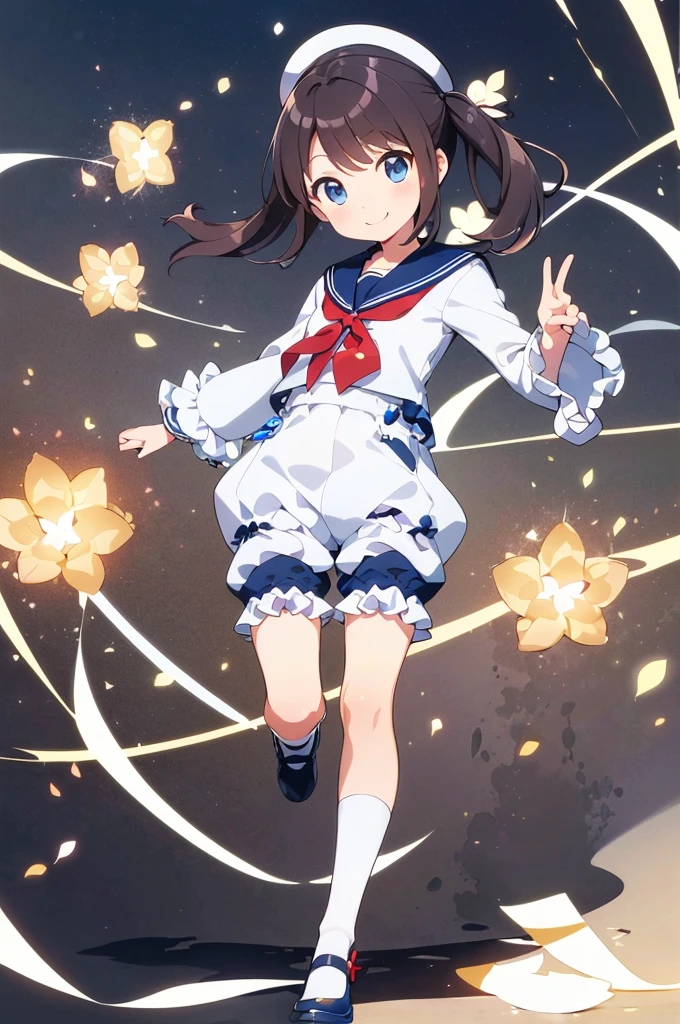 Several elementary school students, (masterpiece:1.8),(Highest quality:1.8),(Very detailed:1.8),(8k:1.8),(Ultra-fine Illustration:1.2),Random Hairstyles,Flat Chest,Long sleeve sailor suit,Butt,(Frills,Bloomers:1.5),(Pose with a smile:1.5),running,(Full body angle),, Gymnastics