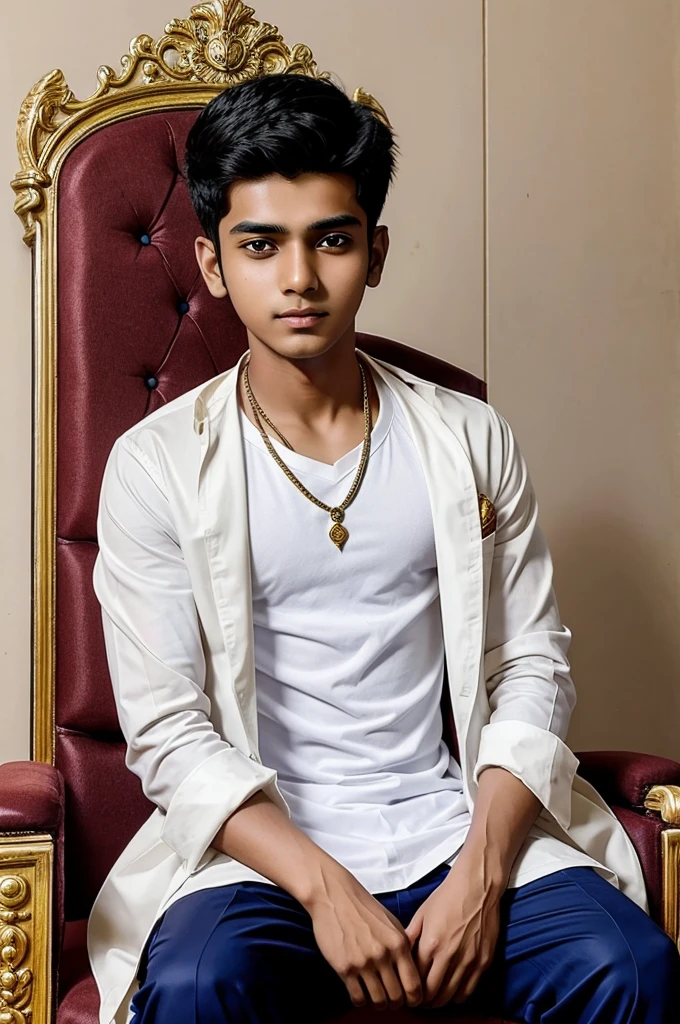 There is a boy, his name is Sumit Kumar, his age is around 15 to 16 years, he is shown as an anime character, on whose head a king's crown is shown and he is sitting on the throne with an attitude
