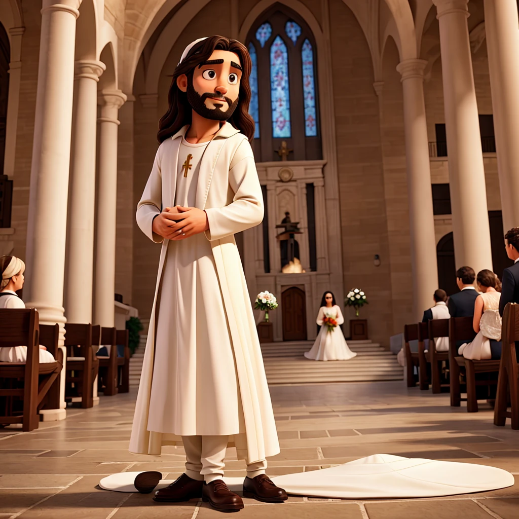 Jesus Christ in front of a wedding couple