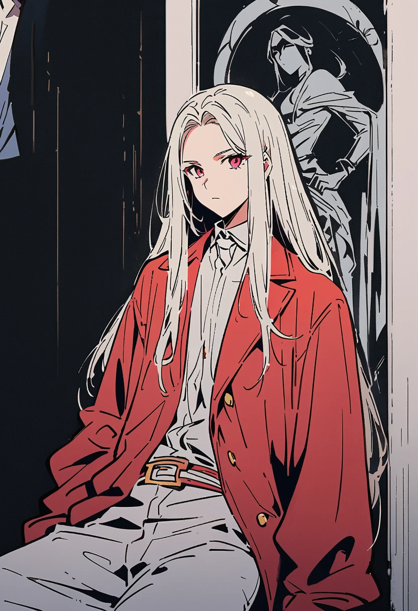 (best qualityer,high resolution,work of art:1.2),ultra detali,Anime line art:1.1,black andwhite,line art,manga style, a man with long hair,  van hellsing clothes, whisker, stark