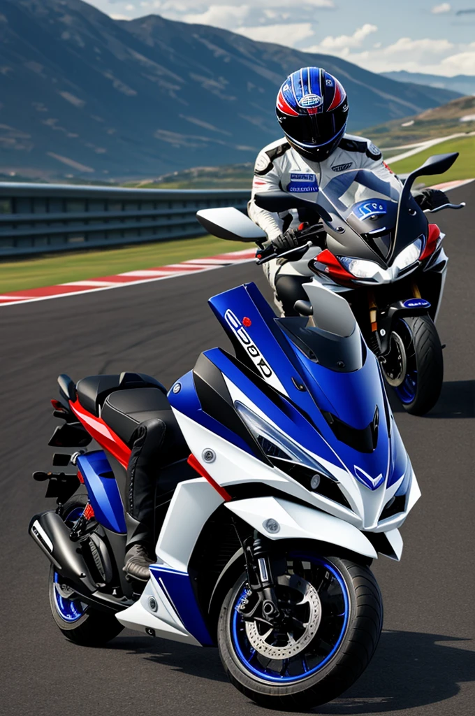 logo AE motorsport with yamaha scoter background cartoon realistic
