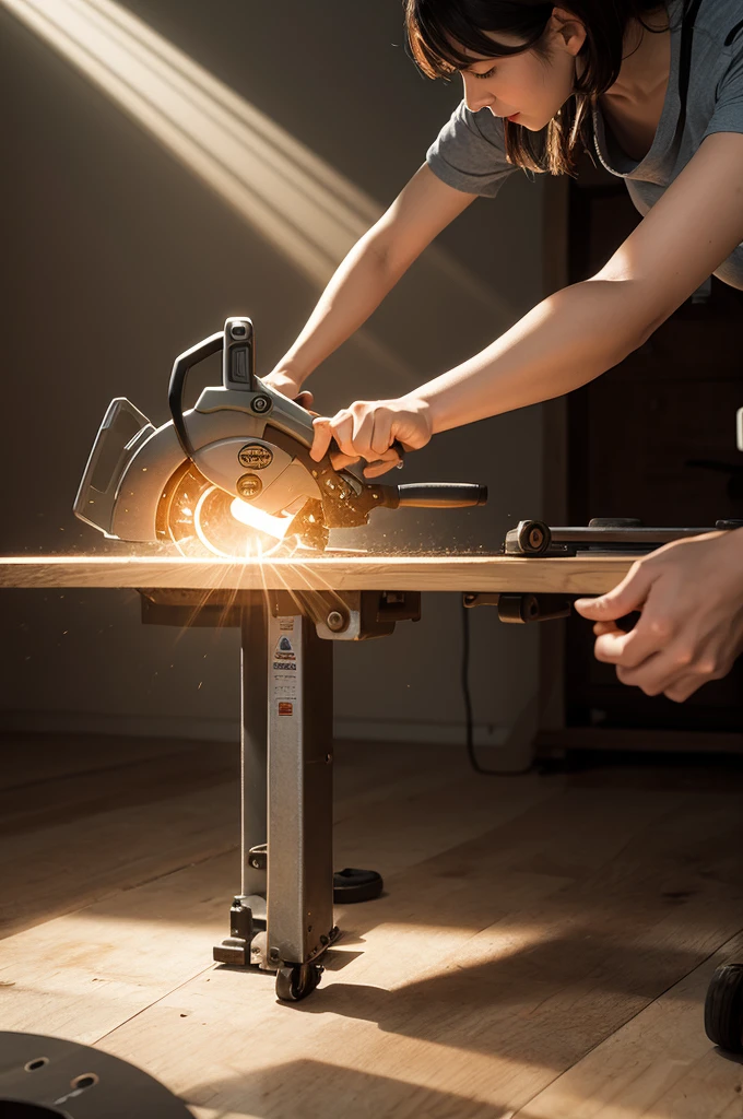 Shining light look over circular saw 
