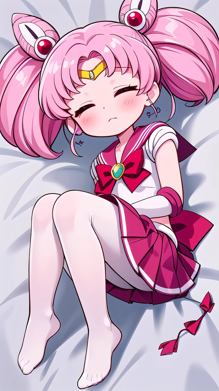 high quality,Sailor Moon,young年,Seven years old,cute,Metal hairpins,(),(Little Loli),Pink ,short hair,(Red hairpin),(Double tail),Sailor Suit,Red bow,White elbow gloves,Red Skirt,(White pantyhose:1.5),(young),(SmaShort legs)(No shoes),(Close your eyes:1.5),(Short Legs:2.0),(Short legs),(Thick white tights:1.5) ,(The body is petite:2.0),White bed,(Little Feet),(Curl up),(Lie on your side:1.5),(Hold your legs with both hands:1.8),turn over