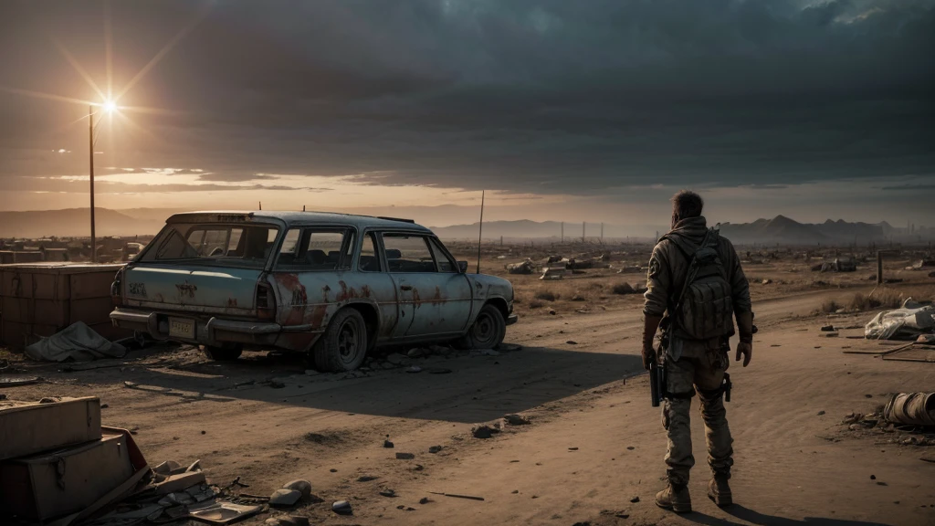 an extremely realistic image of the world's last man in a post-apocalyptic world