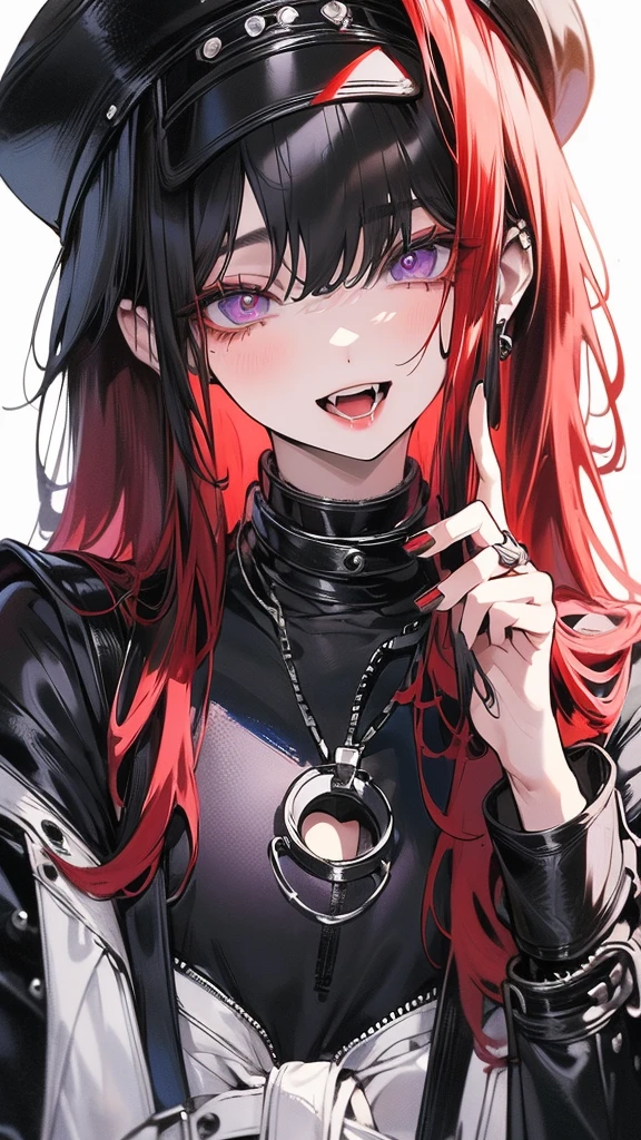 (Top resolution、Distinct_image)top-quality、A girl、masterpiece、highly detailed, half body, Semi-realistic、purple eyes 、18year old, dark red hair,young 、Exquisite facial features、Facial features ,variation potrait, long hairstyles, age, cool , cold sharp eyes, An expression of despair., lifeless eyes, blood on face, , {Very detailed 8k CG unit wallpaper}, Handsome, solo, female, vampires, dark cloak , loyalty , black clothes