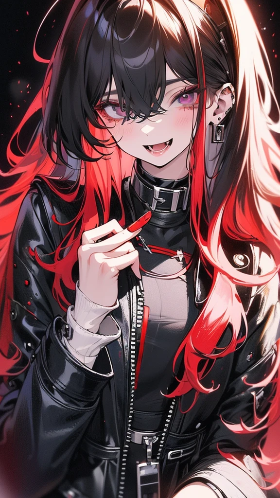 (Top resolution、Distinct_image)top-quality、A girl、masterpiece、highly detailed, half body, Semi-realistic、purple eyes 、18year old, dark red hair,young 、Exquisite facial features、Facial features ,variation potrait, long hairstyles, teenage, cool , cold sharp eyes, An expression of despair., lifeless eyes, blood on face, , {Very detailed 8k CG unit wallpaper}, Handsome, solo, female, vampires, dark cloak , loyalty , black clothes