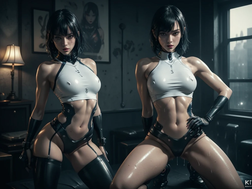 short hair with bangs, ((short skirt)) (((Slutty skintight cybernetic Full AI skin and anatomy))), ((slutty braided hair)), ((She is in your bedroom, slutty )), Perfect back view of her tight butt, full body picture, she is a seductive slut, Perfect proportions, she has a perfect Ass... she wants to put your tiny shrunken body deep inside of her pussy, short hair with bangs and ponytails, beautiful horror, domination, death by pussy insertion, skinny sexy and slutty woman, she needs to have your tiny shrunken body deep inside of her pussy.... she wants you to choke inside of her pussy, she is the embodiment of sexual domination and lust, she is perfect, you are her prey, you are about to die inside of her pussy, small tight ass, giantess domination, human sex toy, helpless, she is a giantess and she wants to use your tiny shrunken body as a human dildo..., perfect anatomy, perfect arms and hands, better detail on her eyes... make her eyes look scary and beautiful, perfect sexy and slutty athletic body, perky nipples, wet, white cum, perfect tight butt, black hair, perfect legs and thighs, tight wet pussy, white dripping cum, ((Perfect eyes and face)), ((closed wet full lips)), ((perfect hands and fingers)), ((( a lot of white cum is dripping out of her pussy))), ((she has a very skinny and toned strong body)), ((makeup)), ((freckles)), ((perfect eyebrows)), ((sharper edges)), ((perfect scary grey eyes)), perfect face, slut, sadistic, predatory, better detail on her skin, perfect face and strong jawline, perfect full wet lips, sadistic atmosphere, wet sweaty skin, beautiful intimidating grey eyes, ((beautiful horror)), better lighting, more toned muscles, perfect detail on her intimidating eyes, very tight underwear, ((tight pussy)), (((tighter clothing))), slutty, intense, perfect detail, ((piercings)), better detail on her bellybutton, skinny, skinny and strong, more skin showing, intense, slutty, freckles, long skinny perfect legs, scary and intense, super slutty