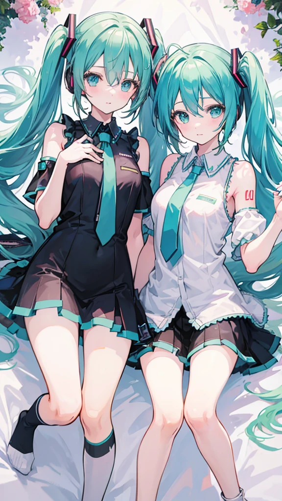 2 girls, Hatsune Miku ,ririchiyo,,comforter, Masterpiece, Best Quality