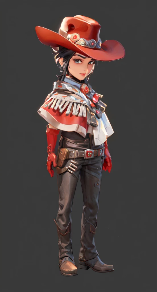 Cowboy wearing hat and mittens and red gloves, Stylized characters design, very Stylized characters design, very detailed character, Stylized characters, Super detailed fantasy characters, game character, game character design, Full body portrait, videogame character, Unrealistic character concept, video game character concept, 3D rendering style, Male Characters, Full body portrait