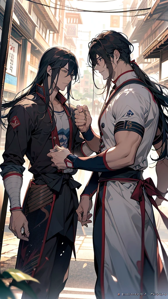 Two baseball players shaking hands in uniform, High quality fan art, 🚿🗝📝, Rob Ray and Kentaro Miura Style, Katsuhiro and Inio Asano, Official Art, Renji Murata and Artgerm, Official Fan Art, Two handsome anime guys, Akihiko Inoue and Ross Tran, Zero-chan, Very detailed fan art
