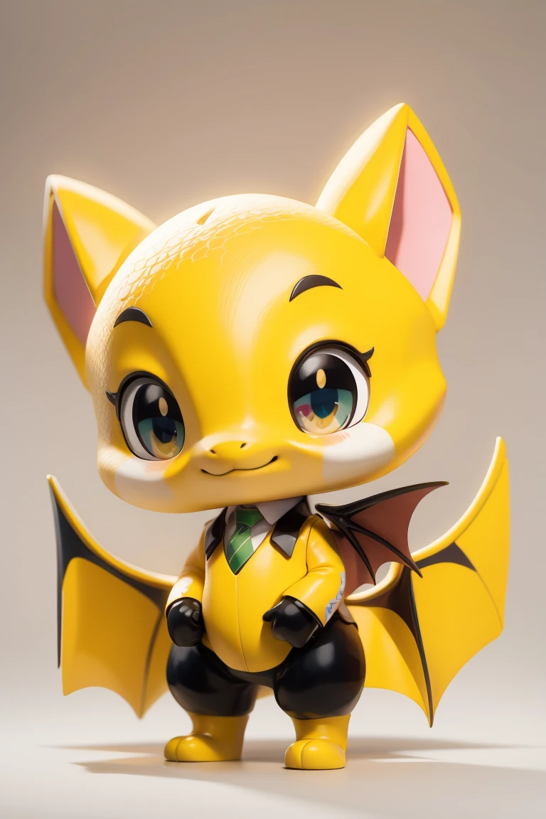 Cute Q version of the little dragon，Yellow suit，Black tie，Three View，front，Ultra HD, mascot，high quality