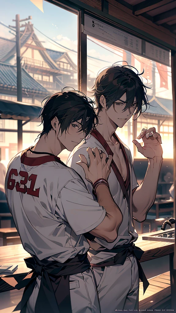 Anime baseball players high-fiving during a game, Akihiko Inoue and Ross Tran, Rob Ray and Kentaro Miura Style, Renji Murata and Artgerm, 🚿🗝📝, Katsuhiro and Inio Asano, makoto shinkai and (Cain Kuga), 8k!, 8k!!, High quality fan art
