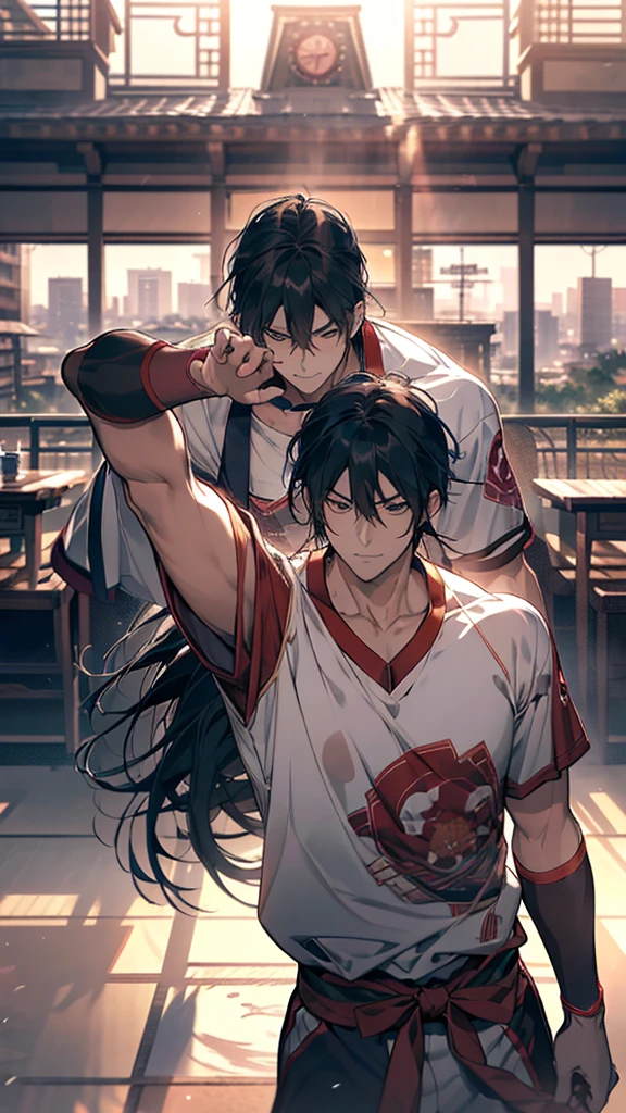 Anime baseball players high-fiving during a game, Akihiko Inoue and Ross Tran, Rob Ray and Kentaro Miura Style, Renji Murata and Artgerm, 🚿🗝📝, Katsuhiro and Inio Asano, makoto shinkai and (Cain Kuga), 8k!, 8k!!, High quality fan art