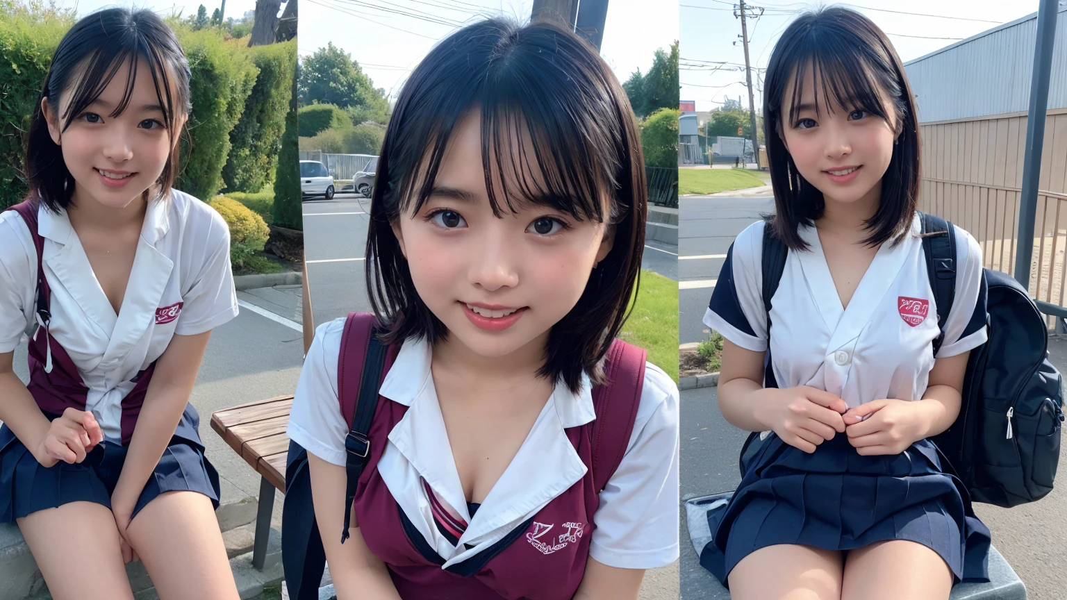 (２Split Photo:1.3)、Magazine Cover:1.3、Japanese,,Innocent face,Teenage Girlrimary school stud school,uniform,Carryingmer clothes,Sitting、front、Cute smile、Laugh with your mouth wide open、((Semen dripping from the mouth:1.2))、Mouth full of semen:1.5、A lot of semen on the tongue、((Cloudy, thick semen))、whole body、Full Body、Semen dripping from the genitals、You can see the nipples、Not wearing a bra