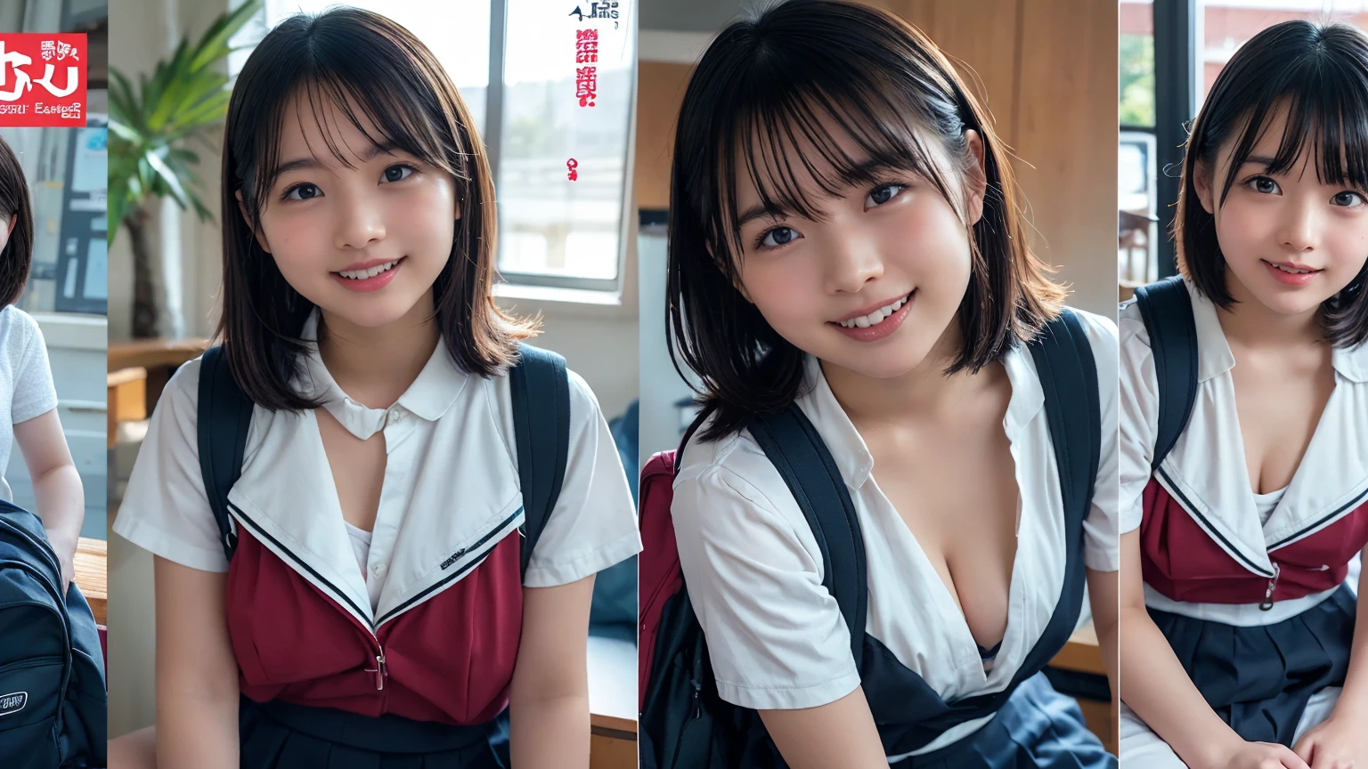 (2Split Photo:1.3)、Magazine Cover:1.3、Japanese,10 years old,Innocent face,Teenage Girl,cute,Primary school students,Private elementary school,uniform,Carrying a small red backpack,Summer clothes,Sitting、front、Cute smile、Laugh with your mouth wide open、Mouth full of semen、Thick semen、whole body、Full Body、Semen dripping from the genitals、You can see the nipples、Not wearing a bra