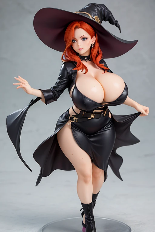 figure of a big breast witch, sweaty cleavage, redhead, sexy dress