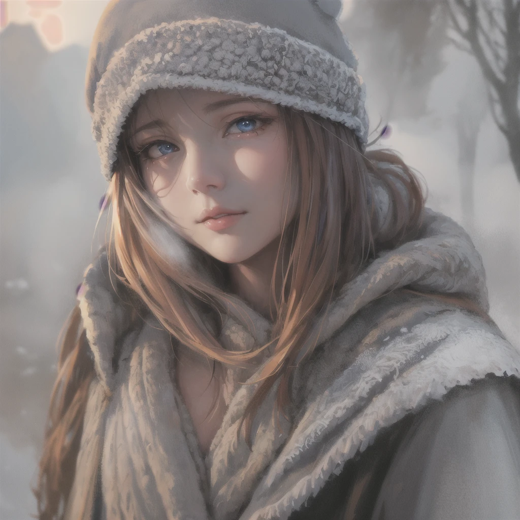 wlop,dalcefo,realistic,painting,fine detailed face,((winter)), cinematic light,
