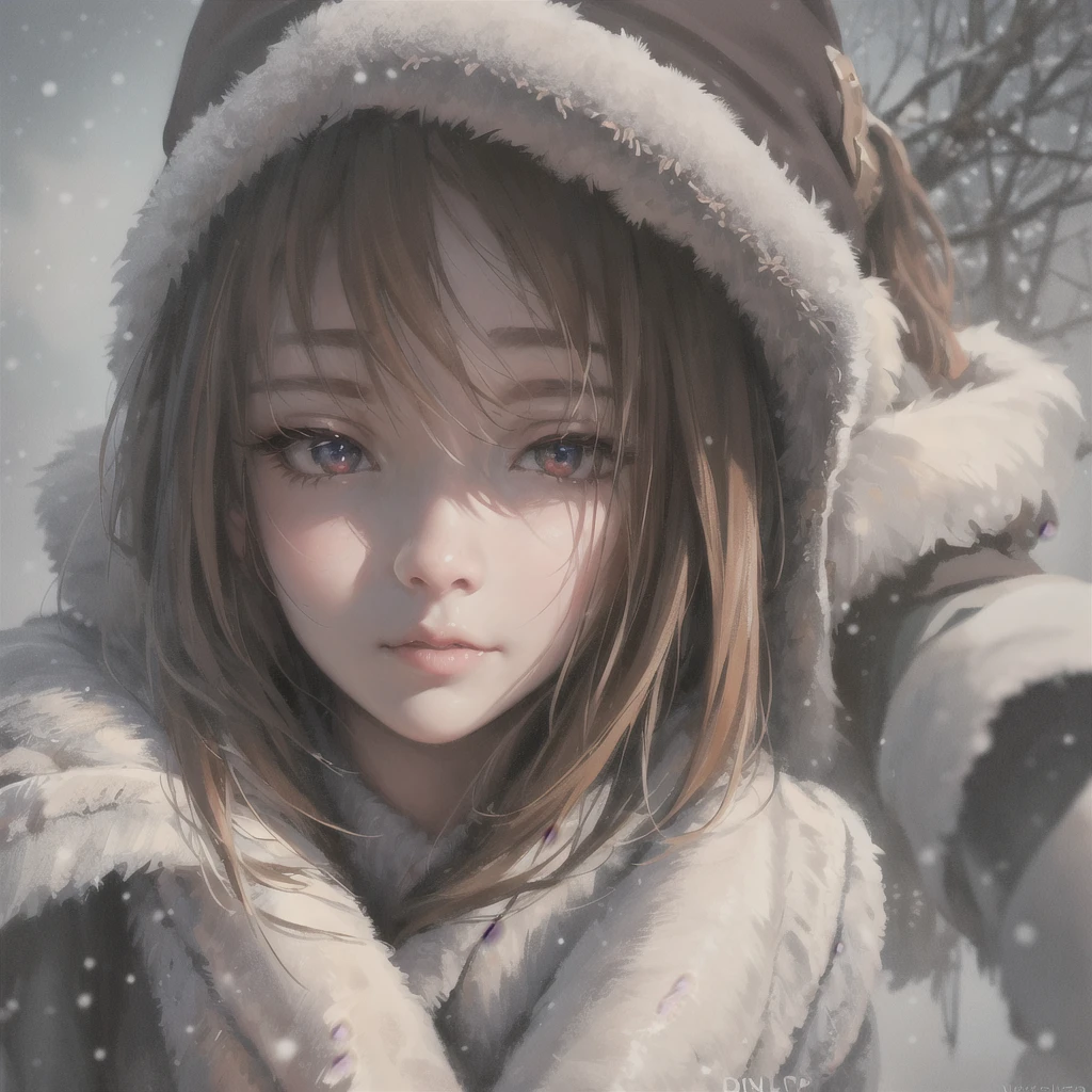 wlop,dalcefo,realistic,painting,fine detailed face,((winter)), cinematic light,