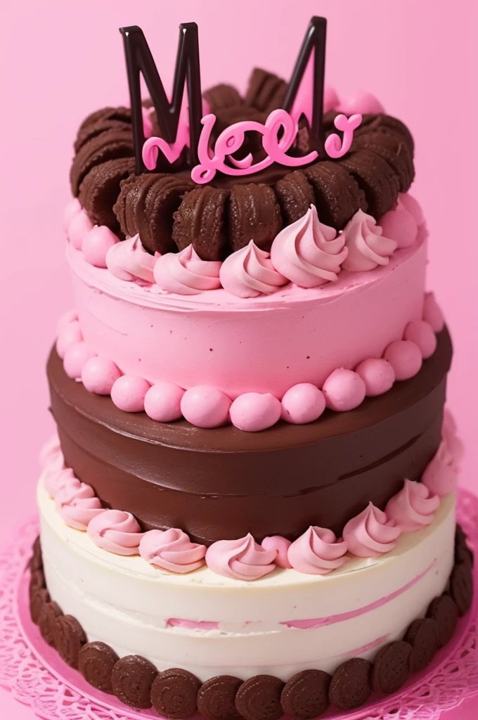 generate an extremely cute logo with a very Barbie pink color in the background, along with various sweet symbols such as pot cake and brigadeiro, with the letters M and I intertwined in an EXTREMELY CUTE font with a phrase underneath saying: here even the diet is forgotten