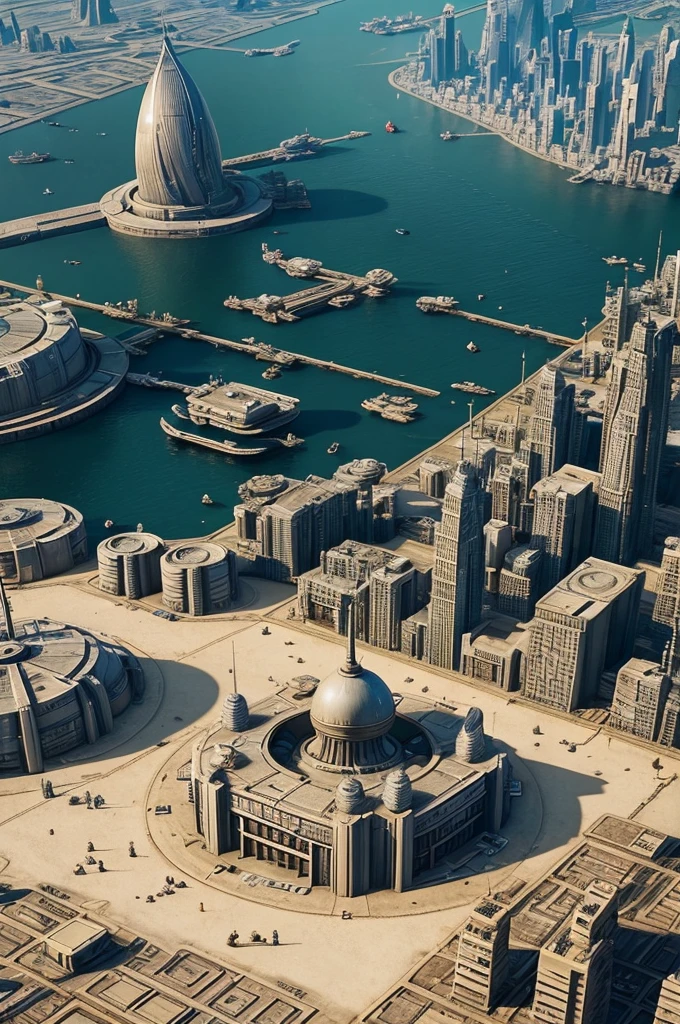 Take a photograph of a city where all the races of the universe meet called Coruscant.. It is a city that serves as the political center, cultural and financial of the galaxy, and is the headquarters of the Galactic Republic and the Galactic Empire. It's getting dark in the city