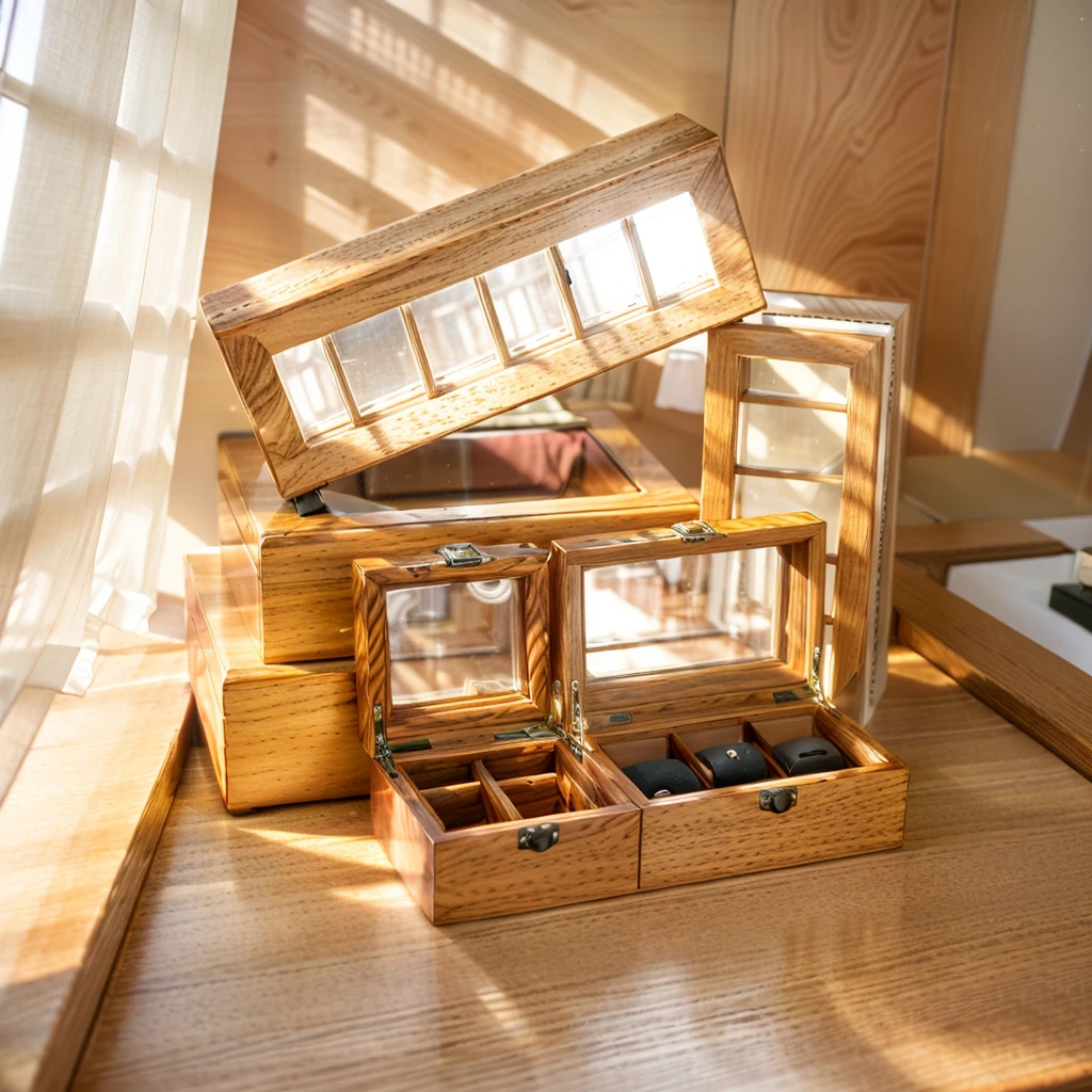 In this cozy room,A ray of sunlight shone on the table through the half-drawn curtains,Let the wood grain on the watch storage case shine with a faint sheen。There is a calm and serene atmosphere in the surrounding air。Several still lifes hang on the walls of the room,It adds a touch of elegance to the space。And on the other side of the room,A half-open window lets the breeze blow in,The pages on the small desk by the window ped in the wind,This quiet scene gives a sense of tranquility and comfort。