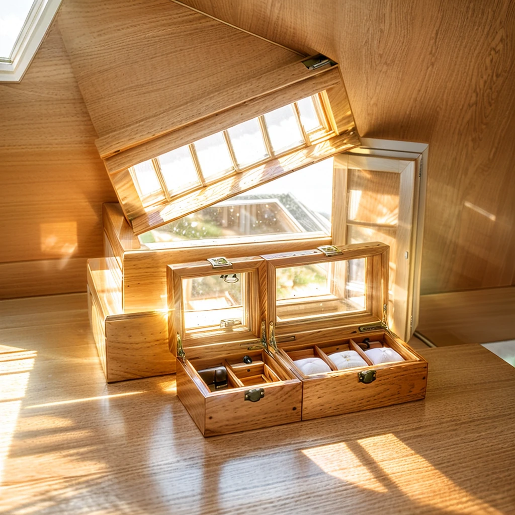 In this cozy room,A ray of sunlight shone on the table through the half-drawn curtains,Let the wood grain on the watch storage case shine with a faint sheen。There is a calm and serene atmosphere in the surrounding air。Several still lifes hang on the walls of the room,It adds a touch of elegance to the space。And on the other side of the room,A half-open window lets the breeze blow in,The pages on the small desk by the window flipped in the wind,This quiet scene gives a sense of tranquility and comfort。