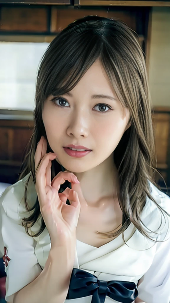shiraishi mai,maimai,sailor suit,(school uniform,standing), (((masterpiece, best quality, best illustration, high resolution, 1girl, solo))), (shirashi mai), ((medium breasts)), beautiful face, smile,shiny skin,Fellatio Gesture,aroused,((open mouth)),(shiraishi mai),(8k, RAW image, Best Quality, Masterpiece: 1.2), (Realistic, photo realistic: 1.37), 1 girl, professional lighting,smile, slender,looking at view, Beautiful woman with perfect figure, slender , Very detailed facial and skin texture, shiraishi mai,((seductive)), RAW photograph, Single woman,(shiraishi mai),1girl,super fine an extremely delicate and beautiful,luxurious bedroom, (ultra-detailed), ((an extremely delicate and beautiful)),(beautiful detailed eyes), extremely detailed face,(shiraishi mai), cute smile, 1girl, shiraishi mai,pov, simple background