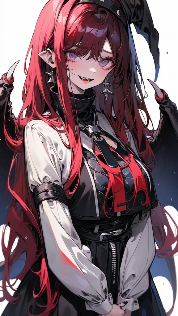 (Top resolution、Distinct_image)top-quality、A girl、​masterpiece、highly detailed, half body, Semi-realistic、purple eyes 、18year old, dark red hair,young 、Exquisite facial features、Facial features ,variation potrait, long  hairstyles, teenage, cool , cold sharp eyes, An expression of despair., lifeless eyes, blood on face, , {Very detailed 8k CG unit wallpaper}, Handsome, solo, female, vampires, dark cloak , loyalty , black clothes, vampires fangs
