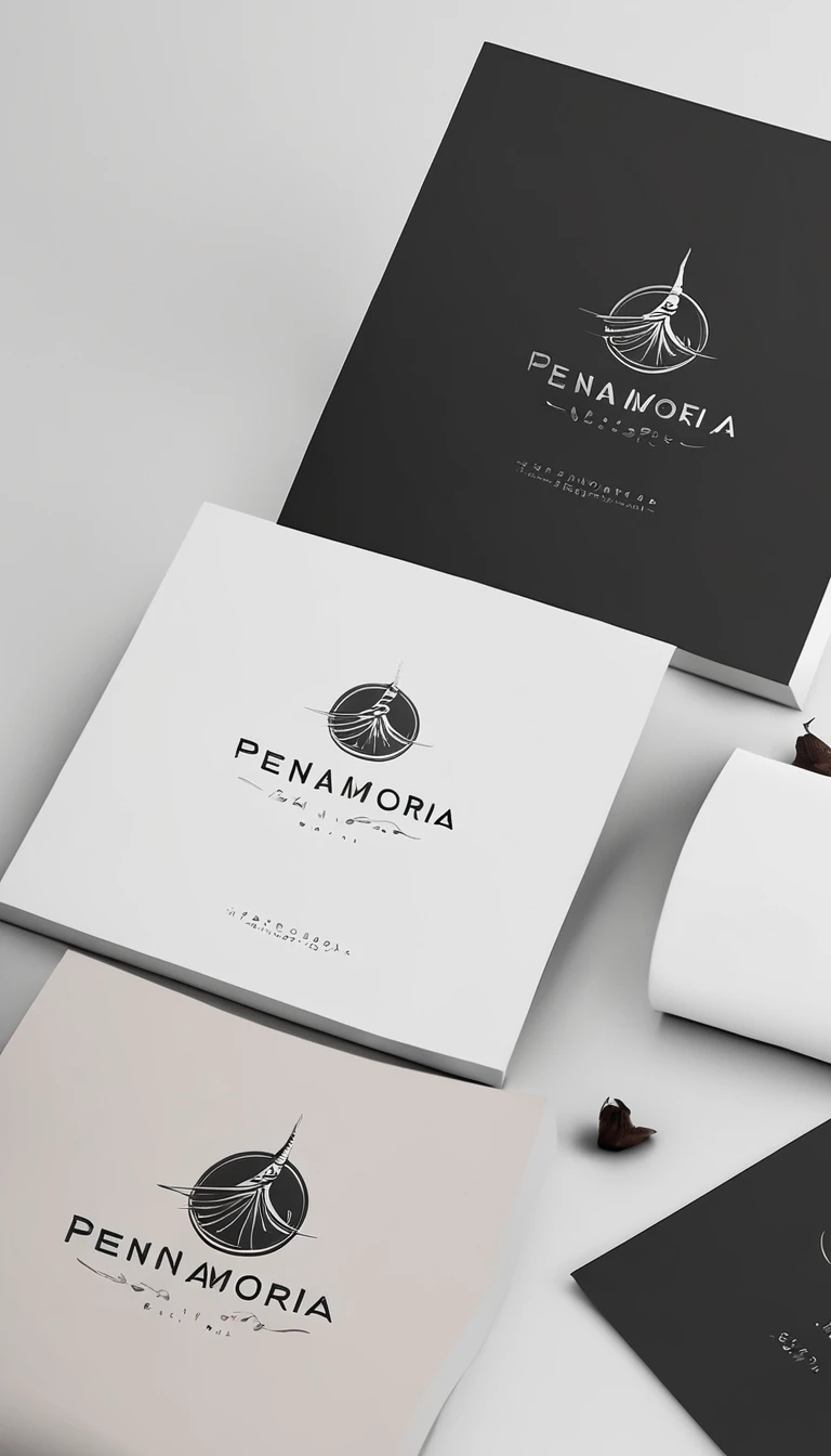 A minimal, modern, simple, cinematic logo design for the brand “Penamemoria". Create a modern, minimalistic, high-quality, logo of a boy-feather