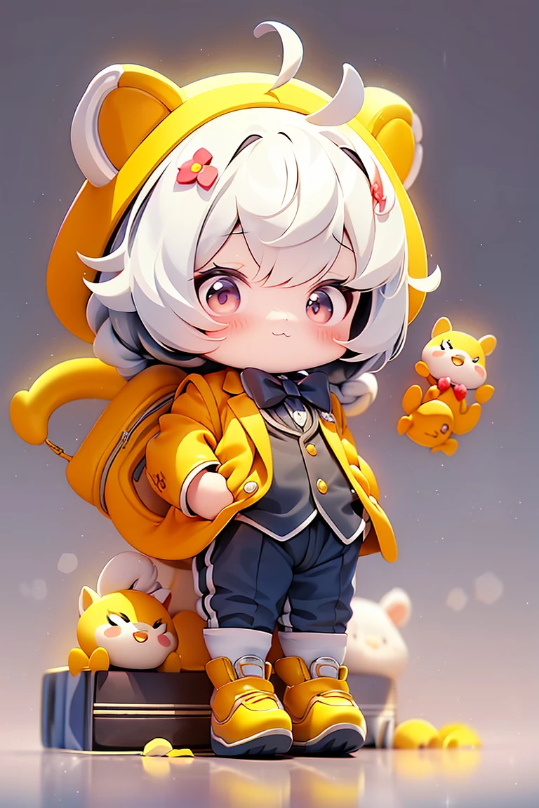 Cute Q version of the little dragon,Yellow suit,Black tie,,front,Ultra HD, mascot,high quality