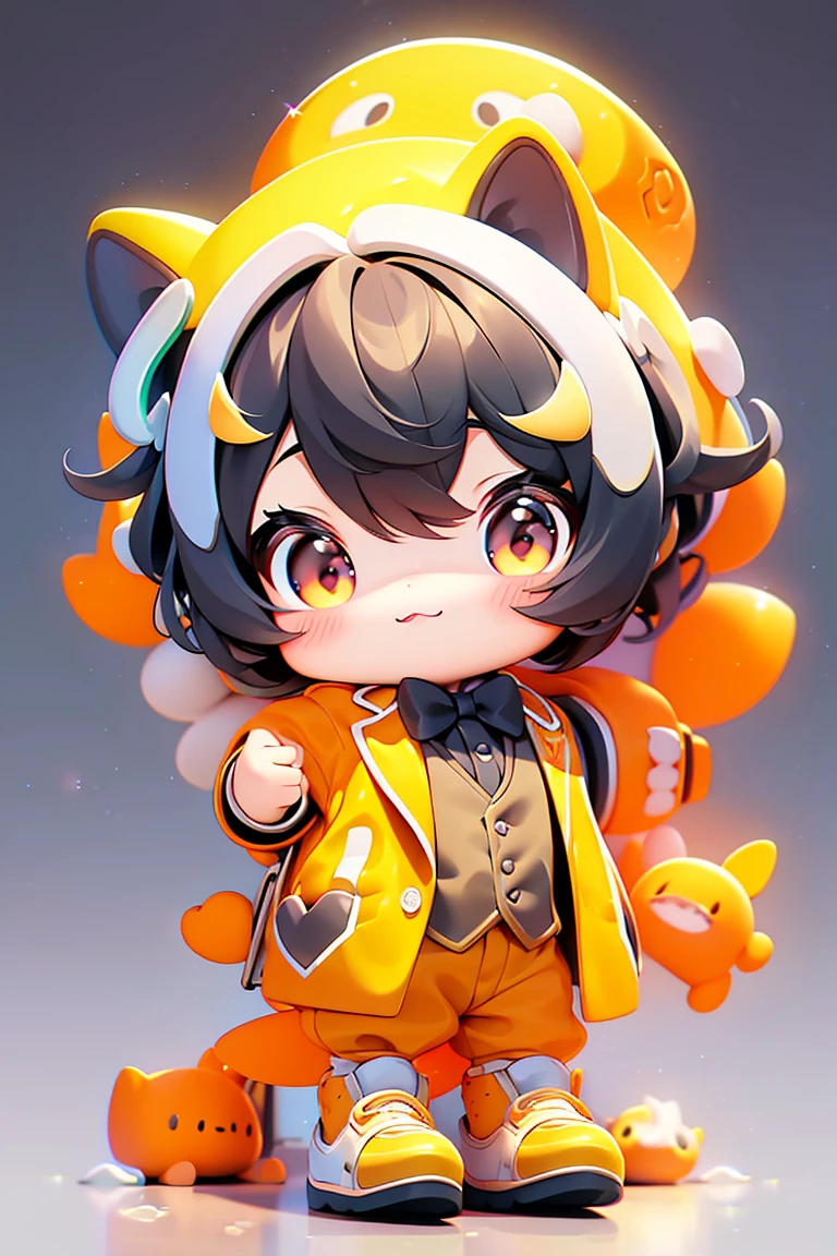 Cute Q version of the little dragon,Yellow suit,Black tie,,front,Ultra HD, mascot,high quality