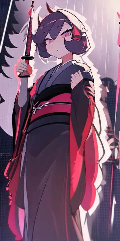 (masterpiece,best quality,ultra_detailed,highres,absurdres:1.2),  limbus company, sketch,  1girl , cat, anthro, kimono, (rain, overcast, sword:1.1)